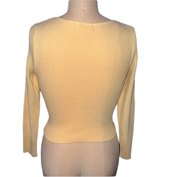 Erik Stewart Yellow Ribbed Button-Up Cardigan Size Small 100% Cotton - Picture 2 of 5